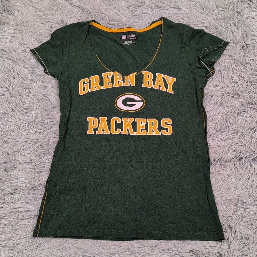 Green‎ Bay Packers Shirt Womens S Green NFL  Football V Neck Team Apparel